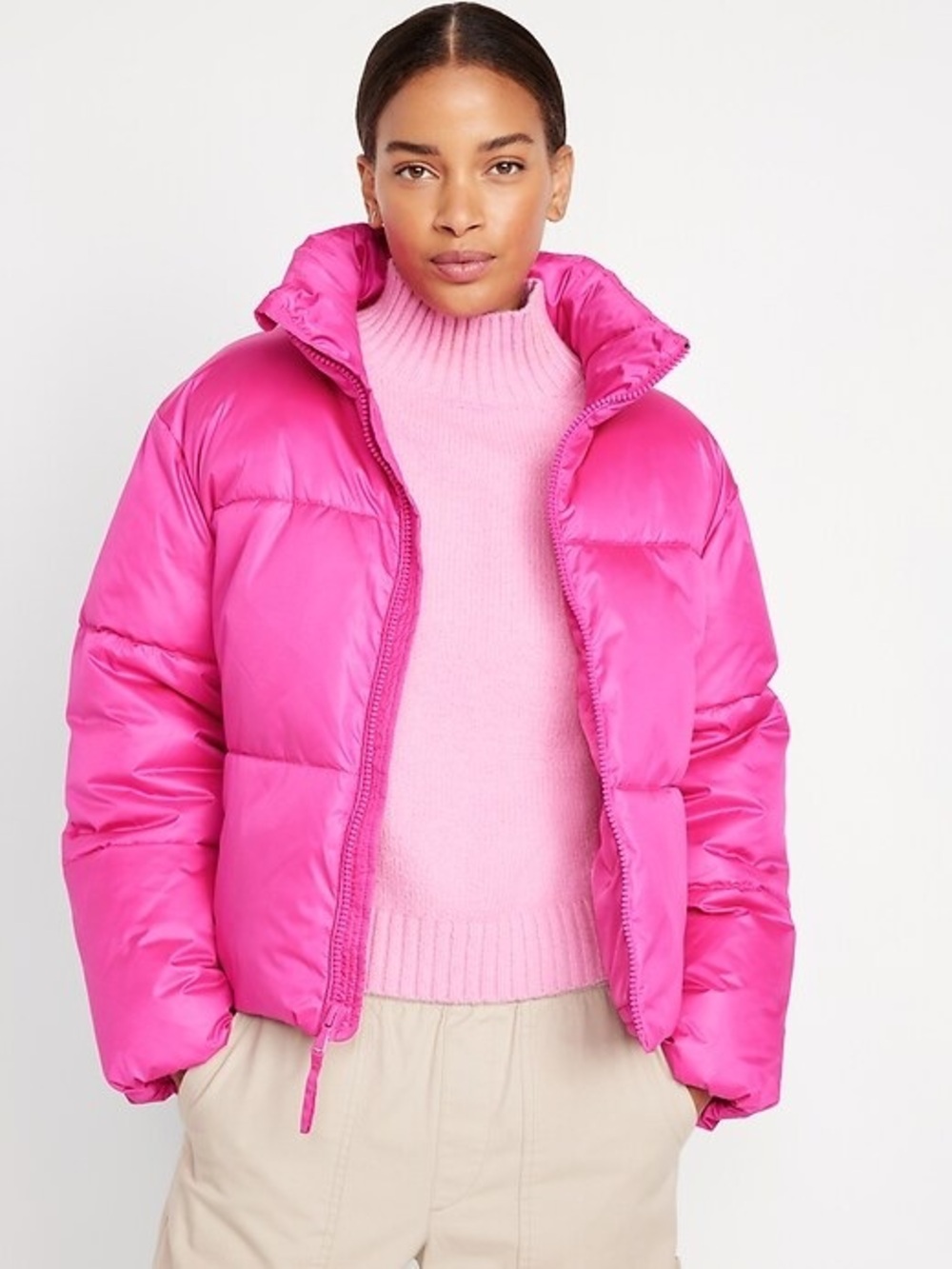Old Navy Flamingo Pink Quilted Puffer Jacket Size L